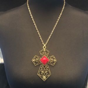 Vintage MCM Oversized Gold Cross Necklace